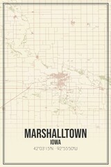 Retro US city map of Marshalltown, Iowa. Vintage street map.