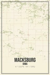 Retro US city map of Macksburg, Iowa. Vintage street map.