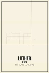 Retro US city map of Luther, Iowa. Vintage street map.