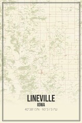 Retro US city map of Lineville, Iowa. Vintage street map.