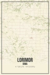 Retro US city map of Lorimor, Iowa. Vintage street map.