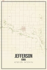 Retro US city map of Jefferson, Iowa. Vintage street map.
