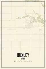 Retro US city map of Huxley, Iowa. Vintage street map.