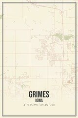 Retro US city map of Grimes, Iowa. Vintage street map.