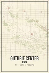 Retro US city map of Guthrie Center, Iowa. Vintage street map.