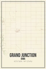 Retro US city map of Grand Junction, Iowa. Vintage street map.