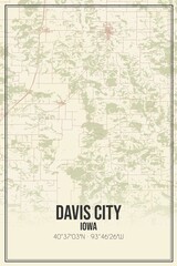 Retro US city map of Davis City, Iowa. Vintage street map.