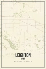 Retro US city map of Leighton, Iowa. Vintage street map.