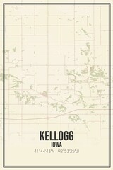 Retro US city map of Kellogg, Iowa. Vintage street map.