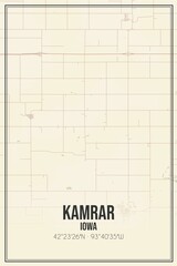 Retro US city map of Kamrar, Iowa. Vintage street map.