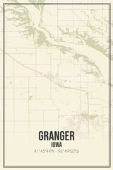 Retro US city map of Granger, Iowa. Vintage street map.