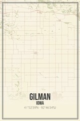 Retro US city map of Gilman, Iowa. Vintage street map.