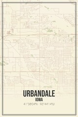 Retro US city map of Urbandale, Iowa. Vintage street map.