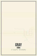 Retro US city map of Gray, Iowa. Vintage street map.