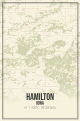 Retro US city map of Hamilton, Iowa. Vintage street map.