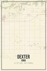 Retro US city map of Dexter, Iowa. Vintage street map.
