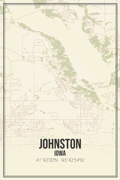 Retro US city map of Johnston, Iowa. Vintage street map.