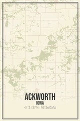 Retro US city map of Ackworth, Iowa. Vintage street map.