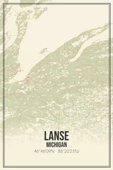 Retro US city map of Lanse, Michigan. Vintage street map.
