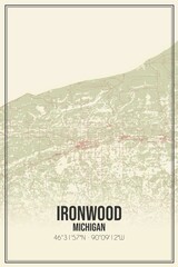 Retro US city map of Ironwood, Michigan. Vintage street map.