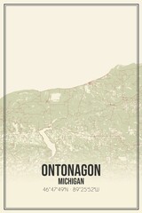Retro US city map of Ontonagon, Michigan. Vintage street map.