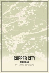 Retro US city map of Copper City, Michigan. Vintage street map.