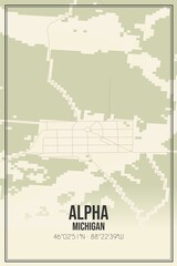 Retro US city map of Alpha, Michigan. Vintage street map.