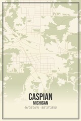 Retro US city map of Caspian, Michigan. Vintage street map.