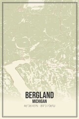 Retro US city map of Bergland, Michigan. Vintage street map.