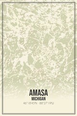 Retro US city map of Amasa, Michigan. Vintage street map.