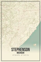 Retro US city map of Stephenson, Michigan. Vintage street map.