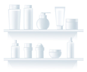Bottle cosmetic cream on shelf template concept. Vector graphic design element illustration
