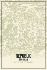 Retro US city map of Republic, Michigan. Vintage street map.