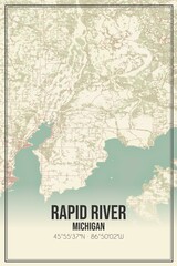 Retro US city map of Rapid River, Michigan. Vintage street map.