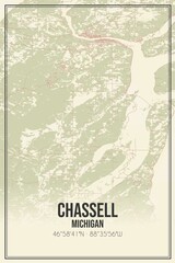 Retro US city map of Chassell, Michigan. Vintage street map.