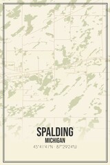 Retro US city map of Spalding, Michigan. Vintage street map.