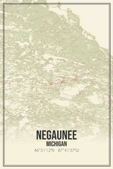 Retro US city map of Negaunee, Michigan. Vintage street map.