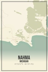 Retro US city map of Nahma, Michigan. Vintage street map.