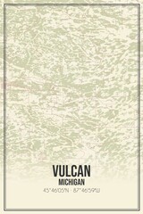 Retro US city map of Vulcan, Michigan. Vintage street map.