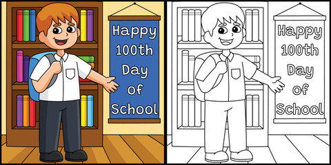 100th Day Of School Student with Bag Illustration