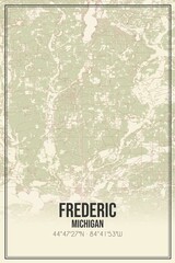 Retro US city map of Frederic, Michigan. Vintage street map.