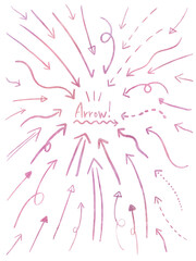 ピンクの矢印の水彩画イラストのセット/ストローク/筆線/手書き
