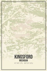 Retro US city map of Kingsford, Michigan. Vintage street map.