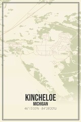 Retro US city map of Kincheloe, Michigan. Vintage street map.