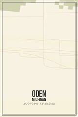 Retro US city map of Oden, Michigan. Vintage street map.