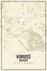 Retro US city map of Kinross, Michigan. Vintage street map.
