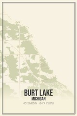 Retro US city map of Burt Lake, Michigan. Vintage street map.