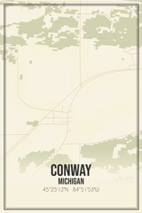 Retro US city map of Conway, Michigan. Vintage street map.