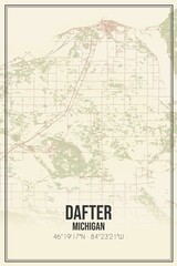 Retro US city map of Dafter, Michigan. Vintage street map.