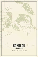 Retro US city map of Barbeau, Michigan. Vintage street map.